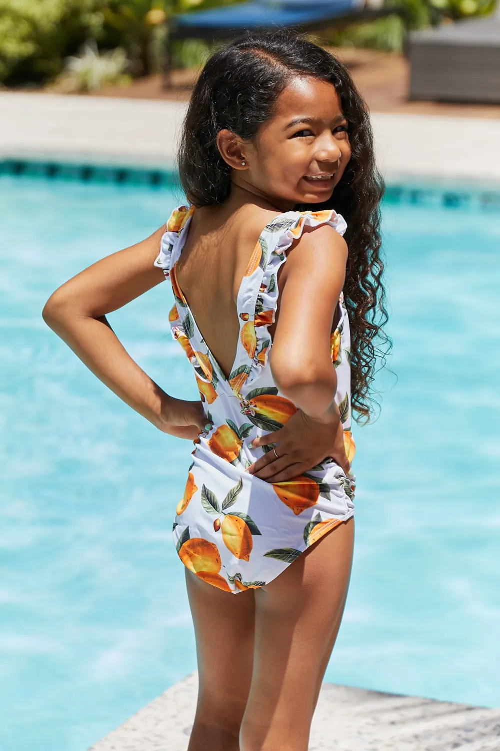 Girls Marina West Swim Float On Ruffled One-Piece in Citrus Orange