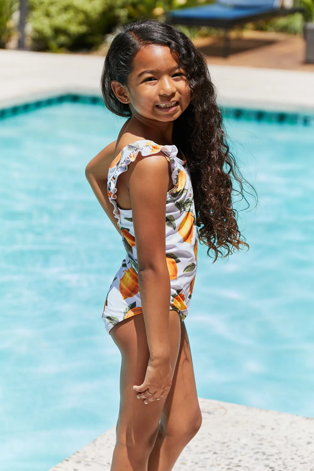 Girls Marina West Swim Float On Ruffled One-Piece in Citrus Orange