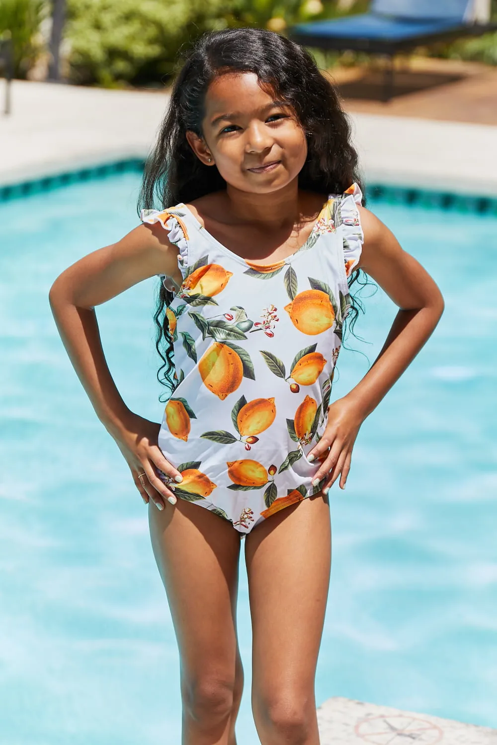 Girls Marina West Swim Float On Ruffled One-Piece in Citrus Orange