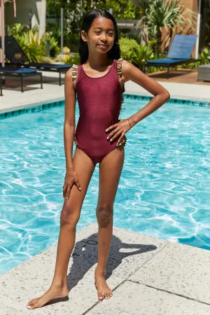 Girls Marina West Swim Wave Break Contrast Trim One-Piece in Wine