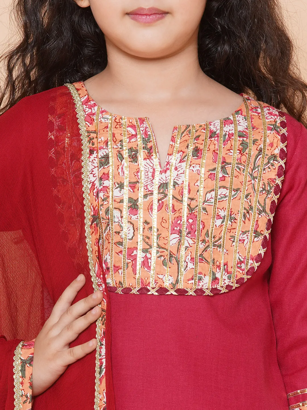 Girls Maroon & Peach Lace work kurti Ready to wear Lehenga with Dupatta