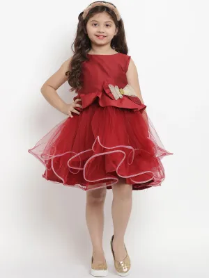 Girl's Maroon Solid Fit And Flare Dress  - NOZ2TOZ KIDS