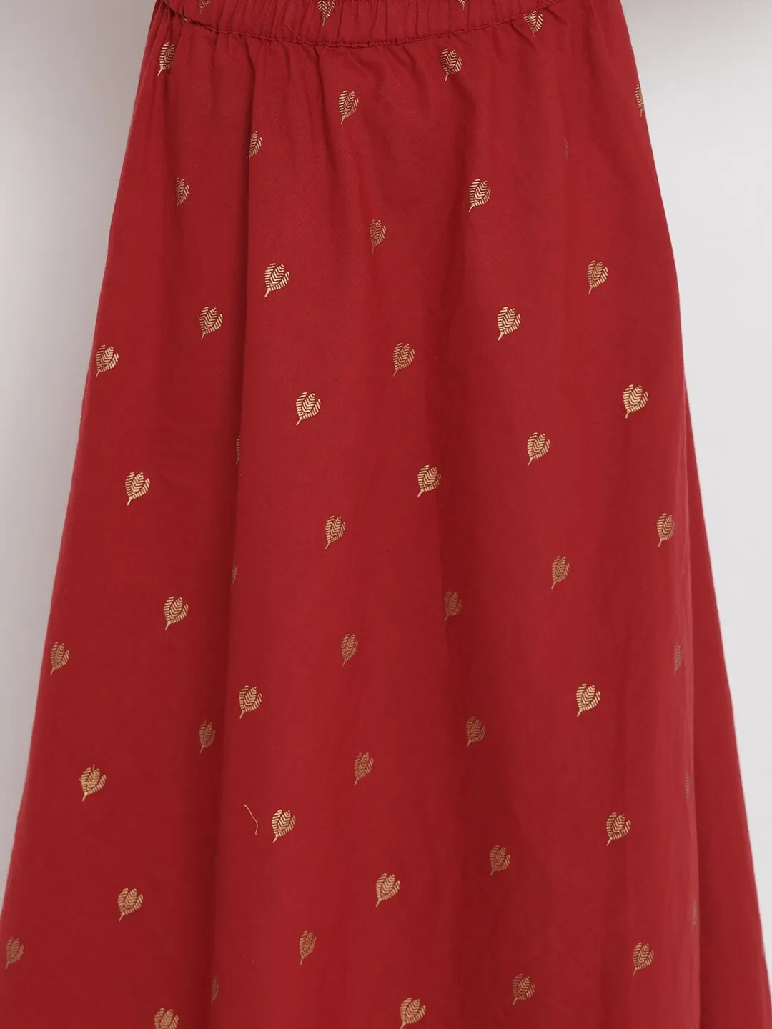 Girl's Maroon Solid Top With Skirt - Bitiya By Bhama