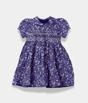 Girls Midnight Blue Smocked Charm Collared Dress- 0-3 Months