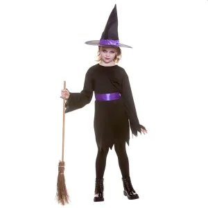 Girls Midnight Witch Costume Dress Hat Purple Belt Halloween