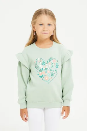 Girls Mint Printed Sweatshirt