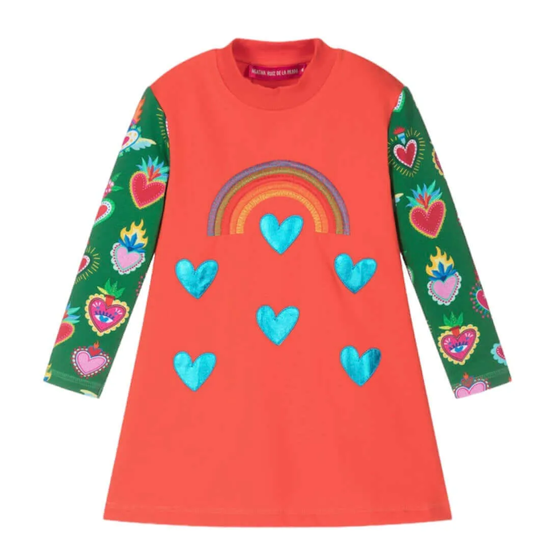 Girls Multi Coloured Heart Patch Dress