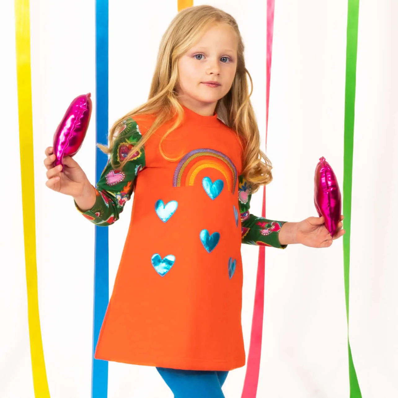 Girls Multi Coloured Heart Patch Dress