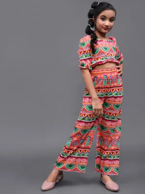 Girl's Multicolor Floral Printed Top With Palazzo Set - Aks Girls