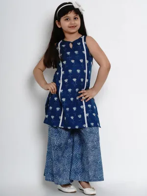 Girl's Navy Blue Printed Kurta With Palazzos - Bitiya By Bhama