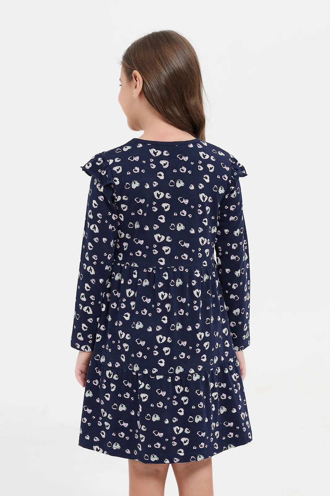 Girls Navy Printed Dress