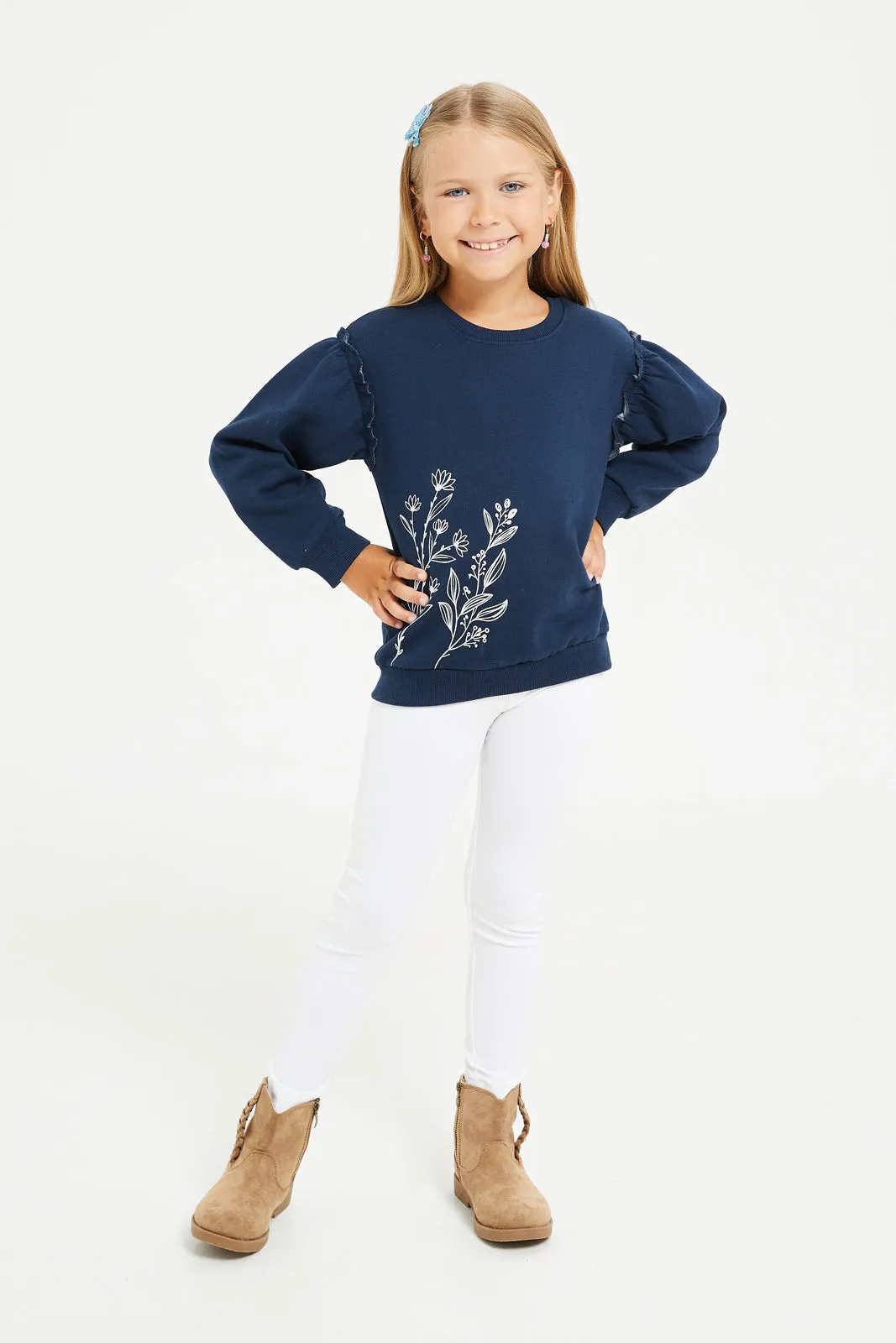 Girls Navy Printed Sweatshirt