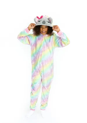 Girls Ombre Koala Bear Zip-Up Hooded Sleeper Pajama with Built Up 3D Character Hood