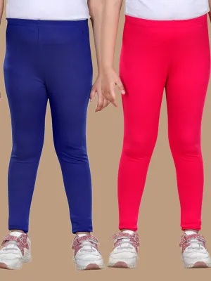 Girl's Pack Of 2 Solid Leggings- Blue & Fuchsia - Stylestone Kid