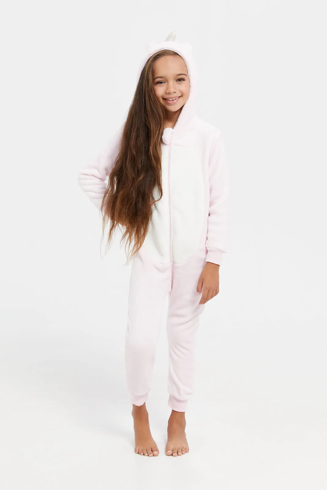 Girls Pink And White Unicorn Onesie