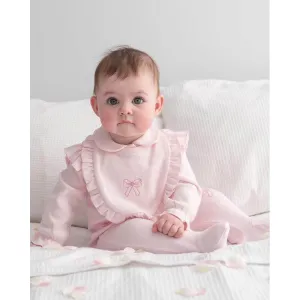 Girls Pink Bow Babygrow With Bib