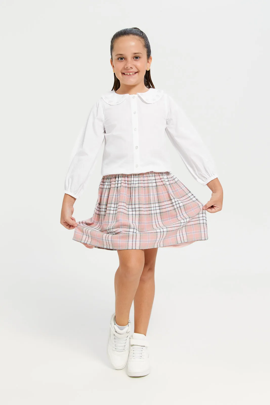 Girls Pink Checks Skirt