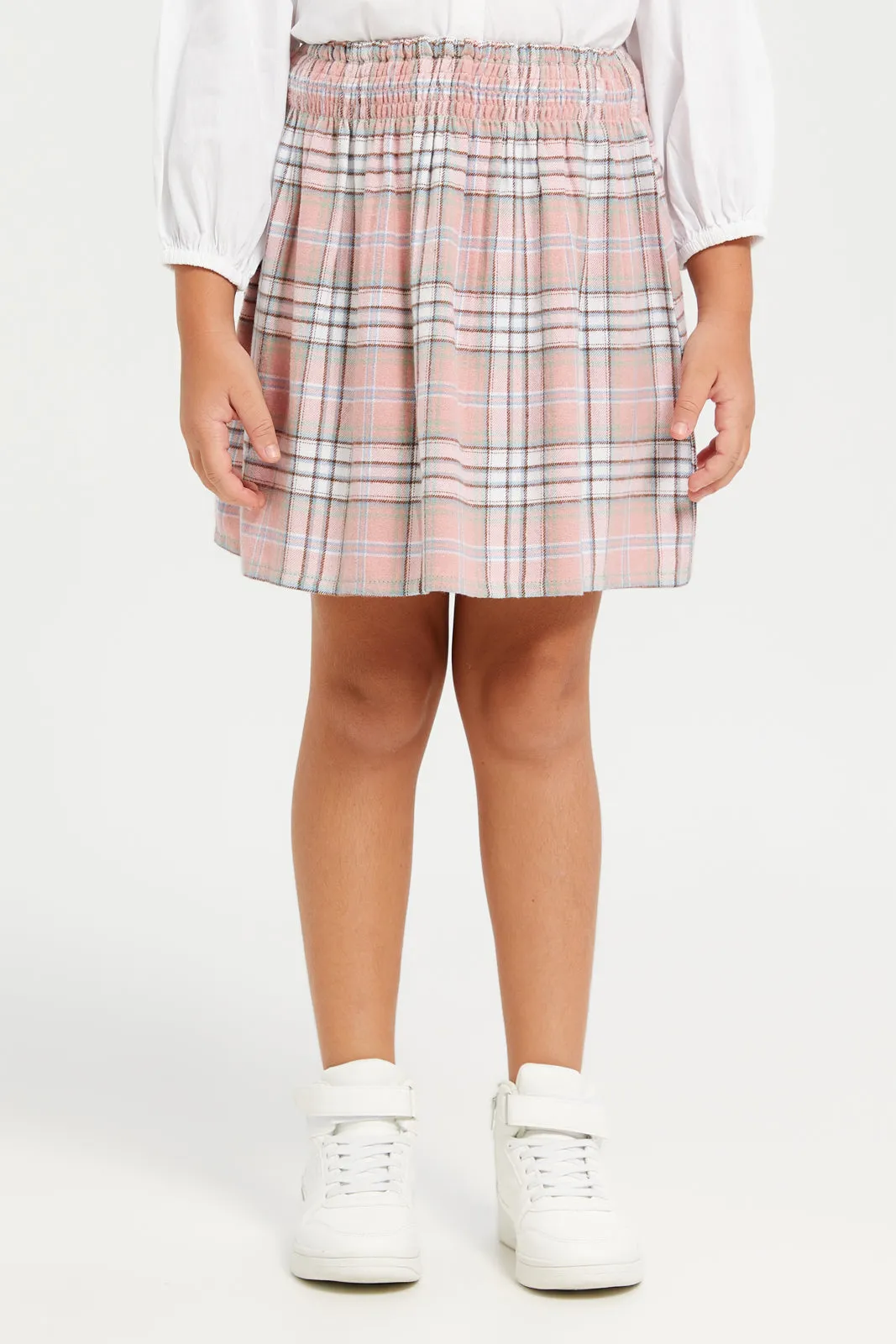 Girls Pink Checks Skirt