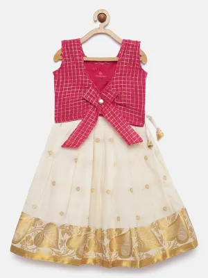 Girl's Pink Color Kerala Cotton Frock - Kanakadara Kids