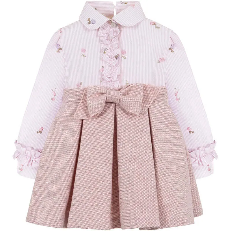 Girls Pink Floral Cotton Stripes Dress