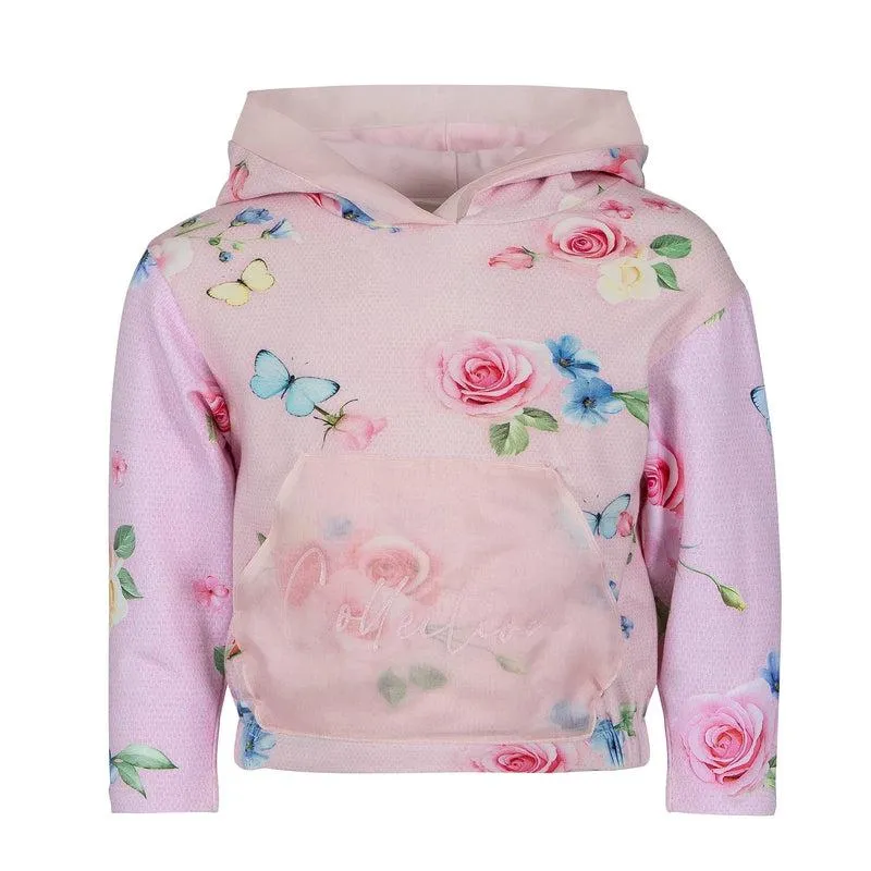 Girls Pink Foral Hooded Top & Leggings Set