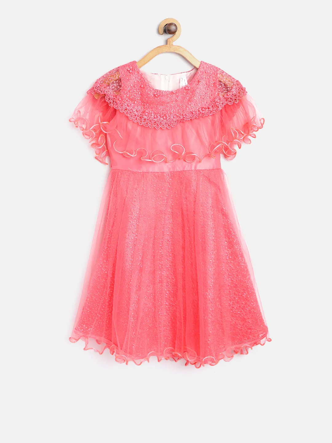 Girl's Pink Pink Embroidered And Embellished Party Dress - StyleStone Kid