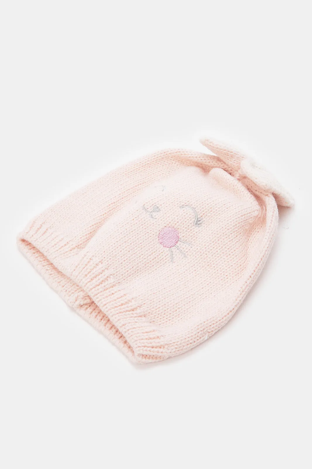 Girls Pink Printed Beanie Set (Pack of 2)