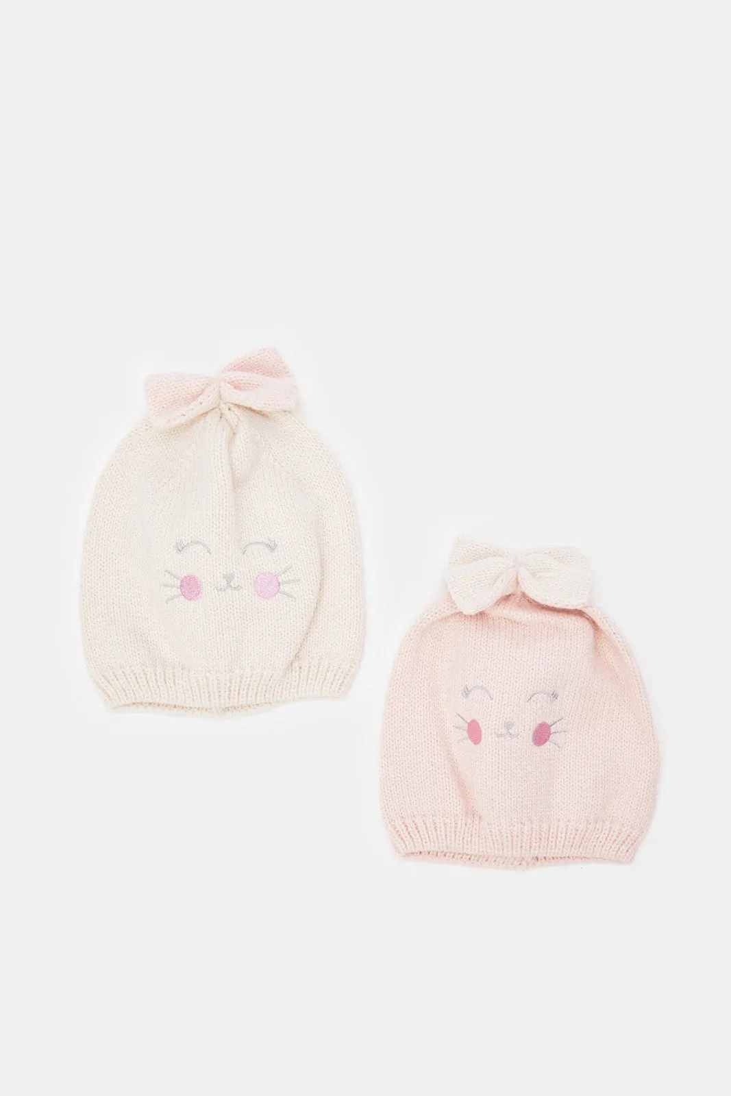 Girls Pink Printed Beanie Set (Pack of 2)