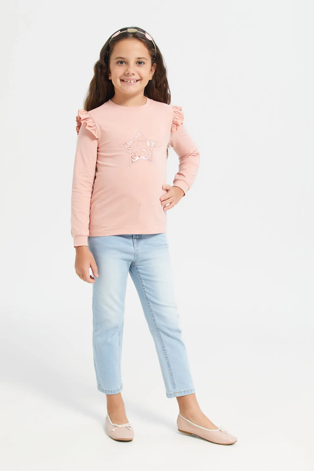 Girls Pink Star Embellished T-Shirt