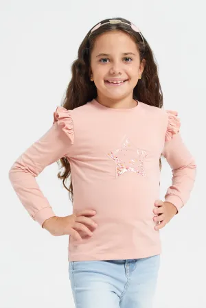 Girls Pink Star Embellished T-Shirt