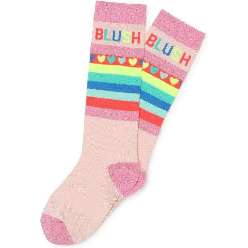 Girls Pink Striped Knee High Socks