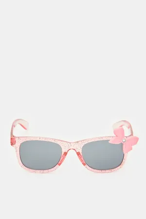 Girls Pink Wayfarer Bow Embellished Sunglasses