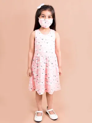 Girls Pink White Printed Dress - Ps Peaches