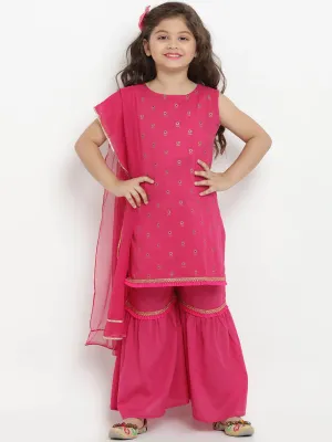 Girl's Printed Kurta With Sharara & Dupatta - Bitiya By Bhama