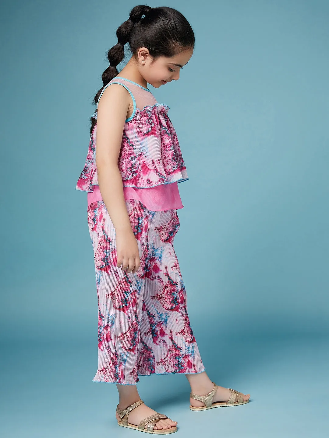 Girls Printed Sleeveless Top With Palazzos - Ps Peaches