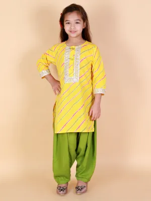 Girl's Pure Cotton  Leheriya Print Ankle Length Kurta & Salwar Set -KID1 Girls