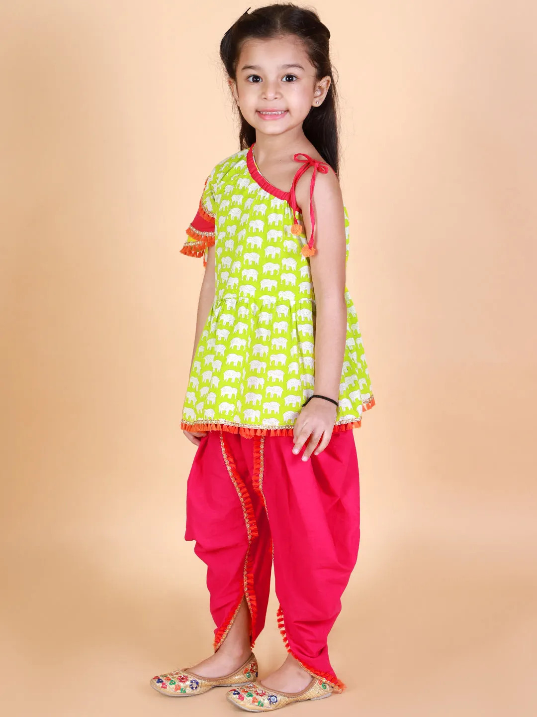 Girl's Pure Cotton Printed Ankle Length Kurta & Dhoti Pant Set -KID1 Girls