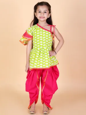 Girl's Pure Cotton Printed Ankle Length Kurta & Dhoti Pant Set -KID1 Girls