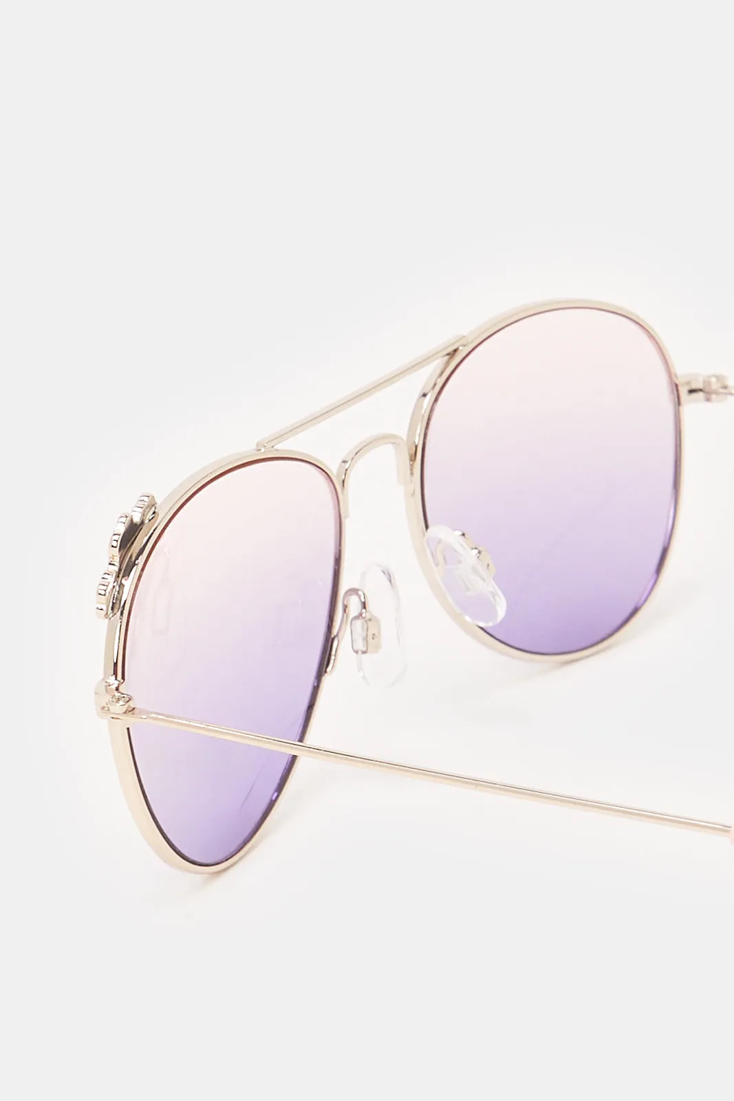 Girls Purple Aviator Sunglasses With Embellished Case