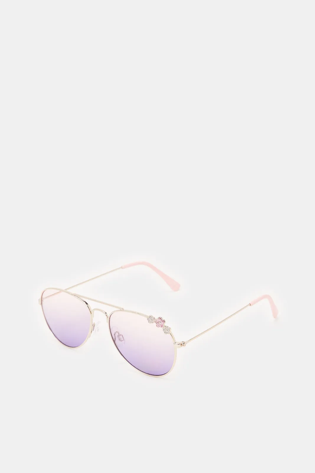 Girls Purple Aviator Sunglasses With Embellished Case