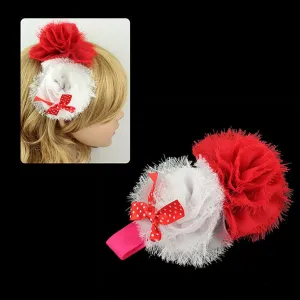 Girls Red and White Floral Holiday Stretch Haidband with Bow