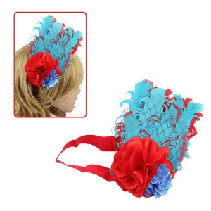 Girls Red Blue Feather with Flowers Stretch Hairband