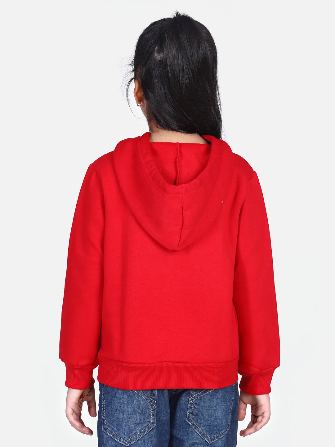 Girl's  Red Crystal Princess Embellished Winter Hoodie - StyleStone Kid