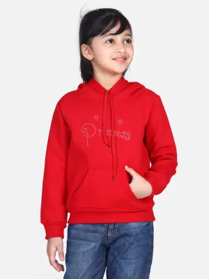 Girl's  Red Crystal Princess Embellished Winter Hoodie - StyleStone Kid