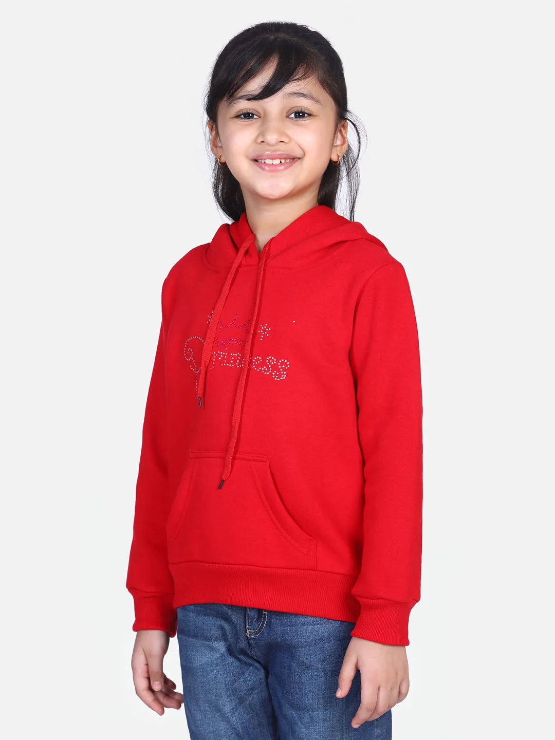 Girl's  Red Crystal Princess Embellished Winter Hoodie - StyleStone Kid