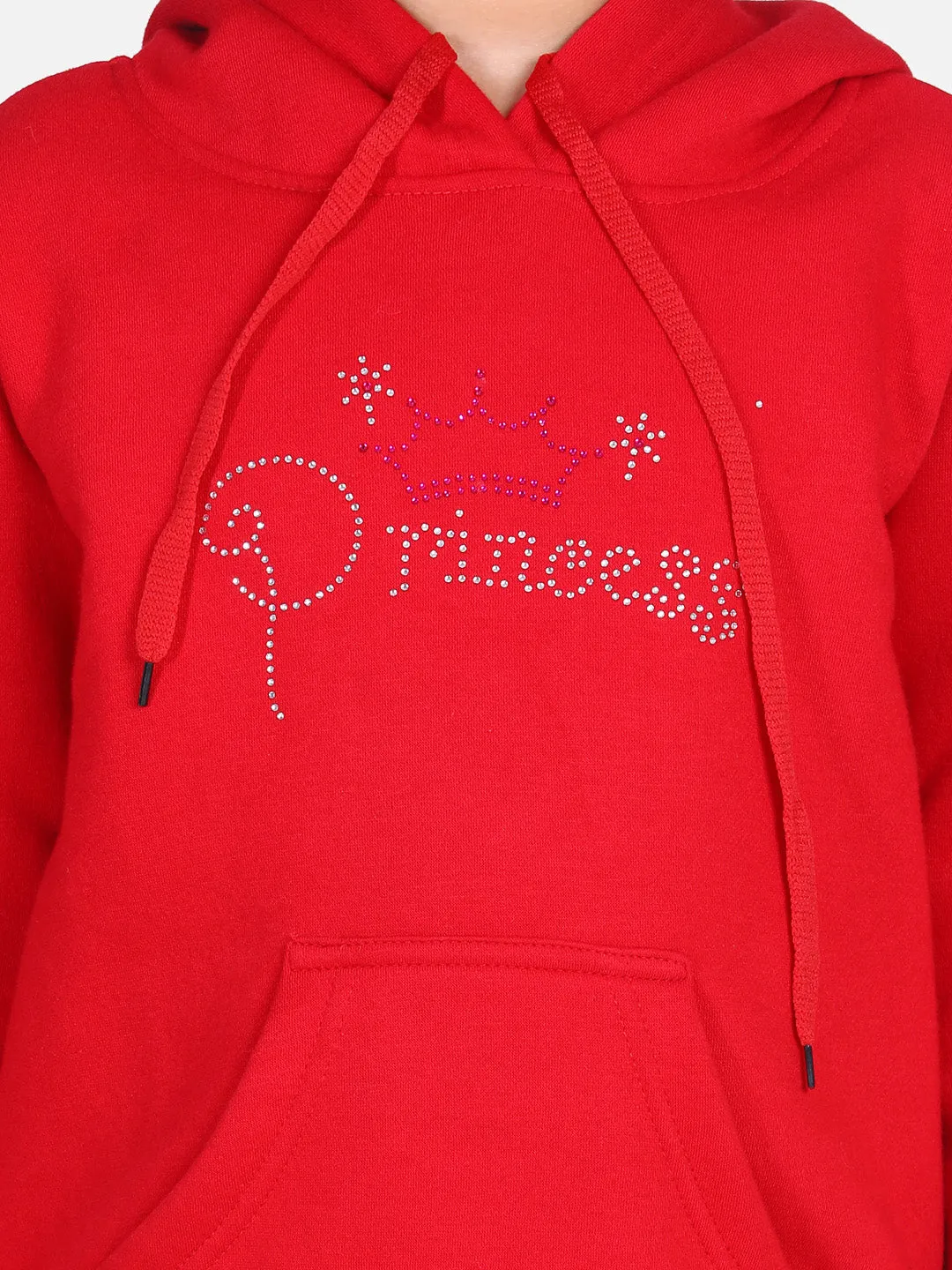 Girl's  Red Crystal Princess Embellished Winter Hoodie - StyleStone Kid