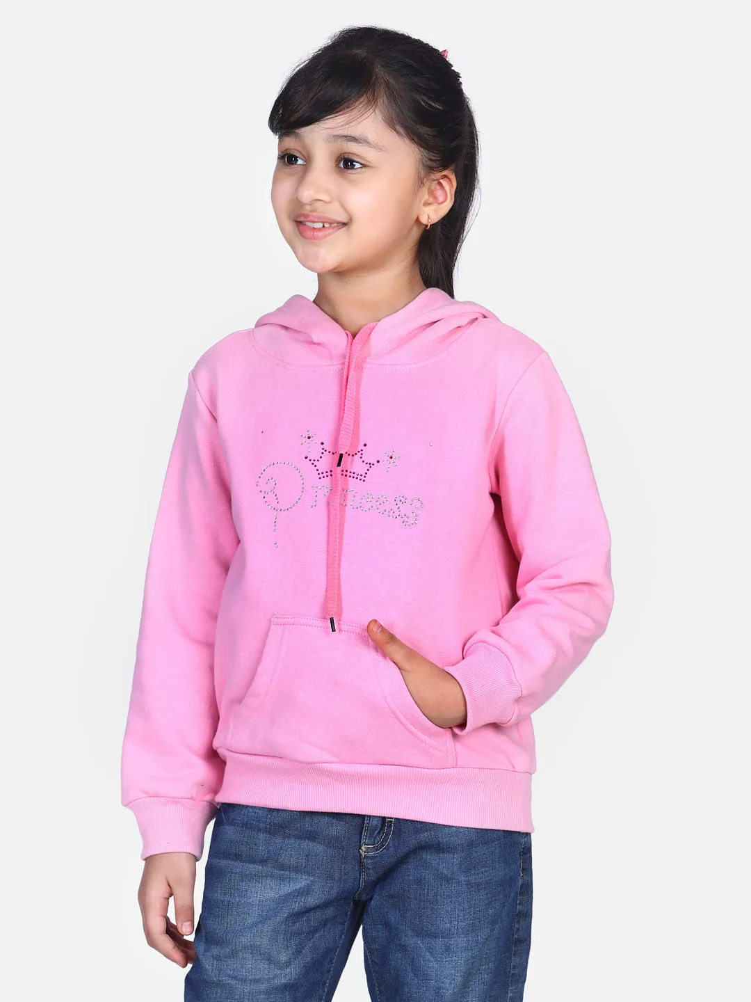 Girl's  Red Crystal Princess Embellished Winter Hoodie - StyleStone Kid