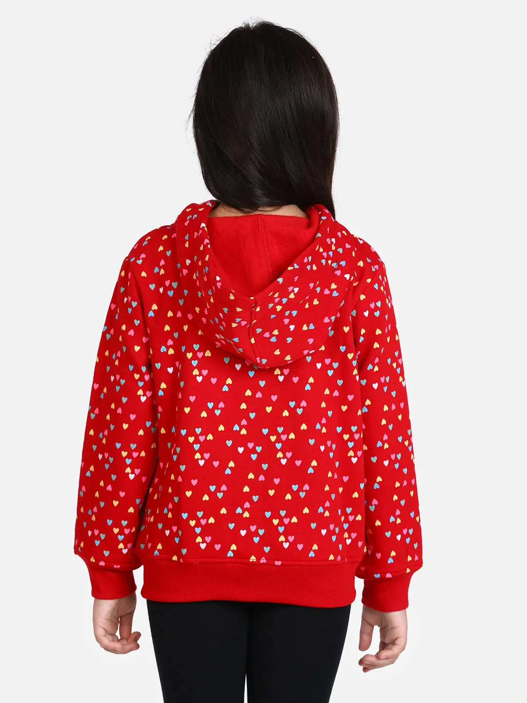 Girl's  Red Heart Printed Jacket With Hoodie - StyleStone Kid