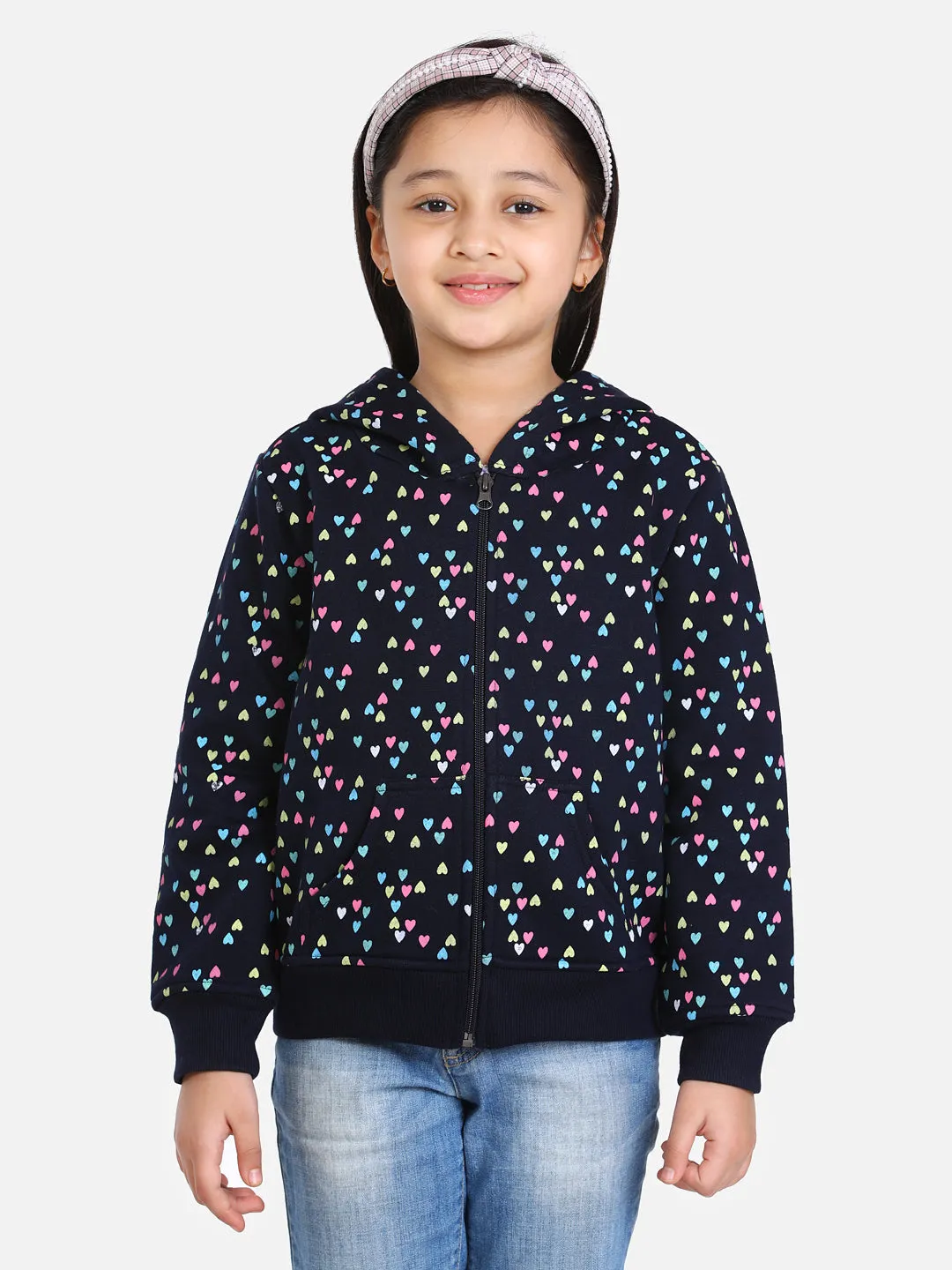 Girl's  Red Heart Printed Jacket With Hoodie - StyleStone Kid