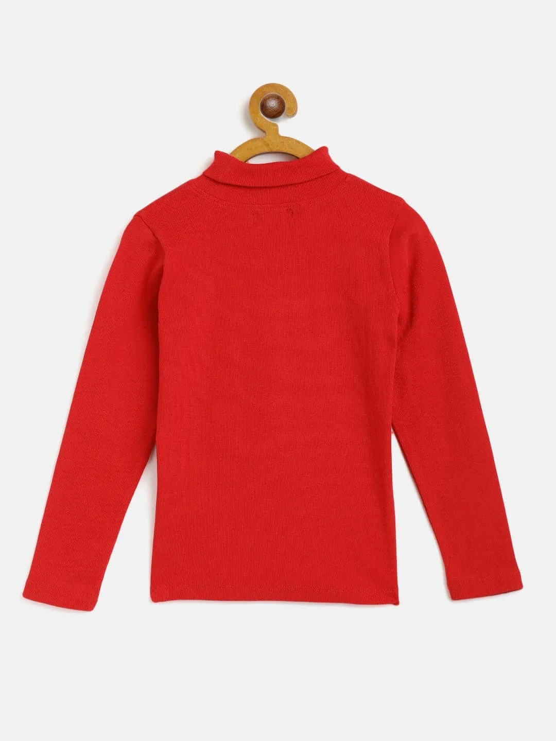 Girls Red Rib High Neck Top - Lyush Kids